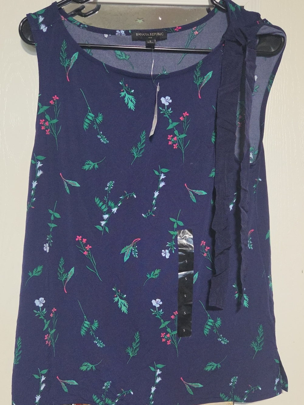 Banana Republic Navy Floral Blouse with Green and Pink Accents